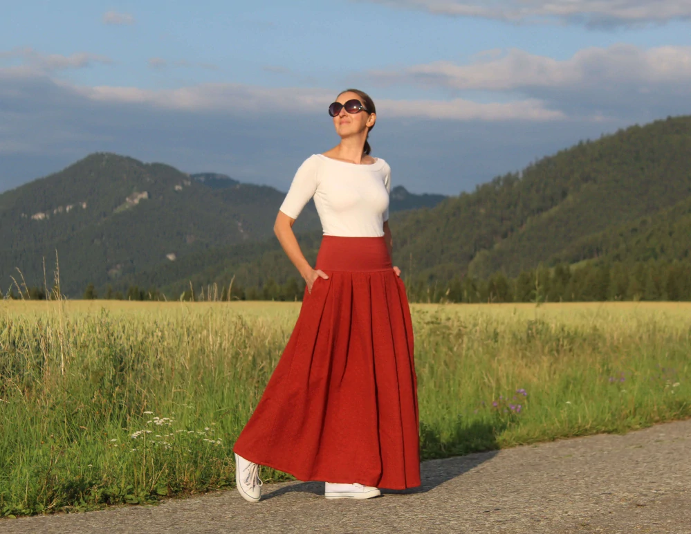 Mušelínová sukňa "tehlová madeira"
