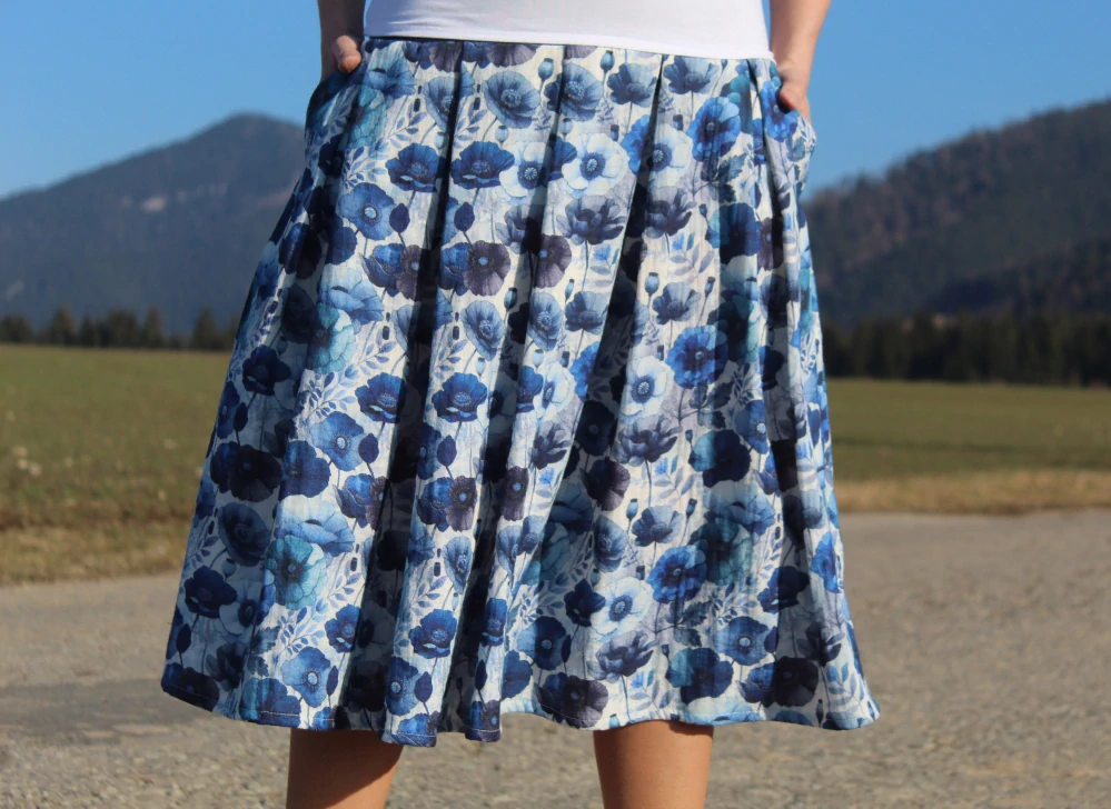 Mušelínová sukňa - modré kvety