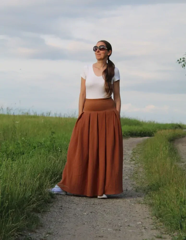 Mušelínová skladaná sukňa "koňak"