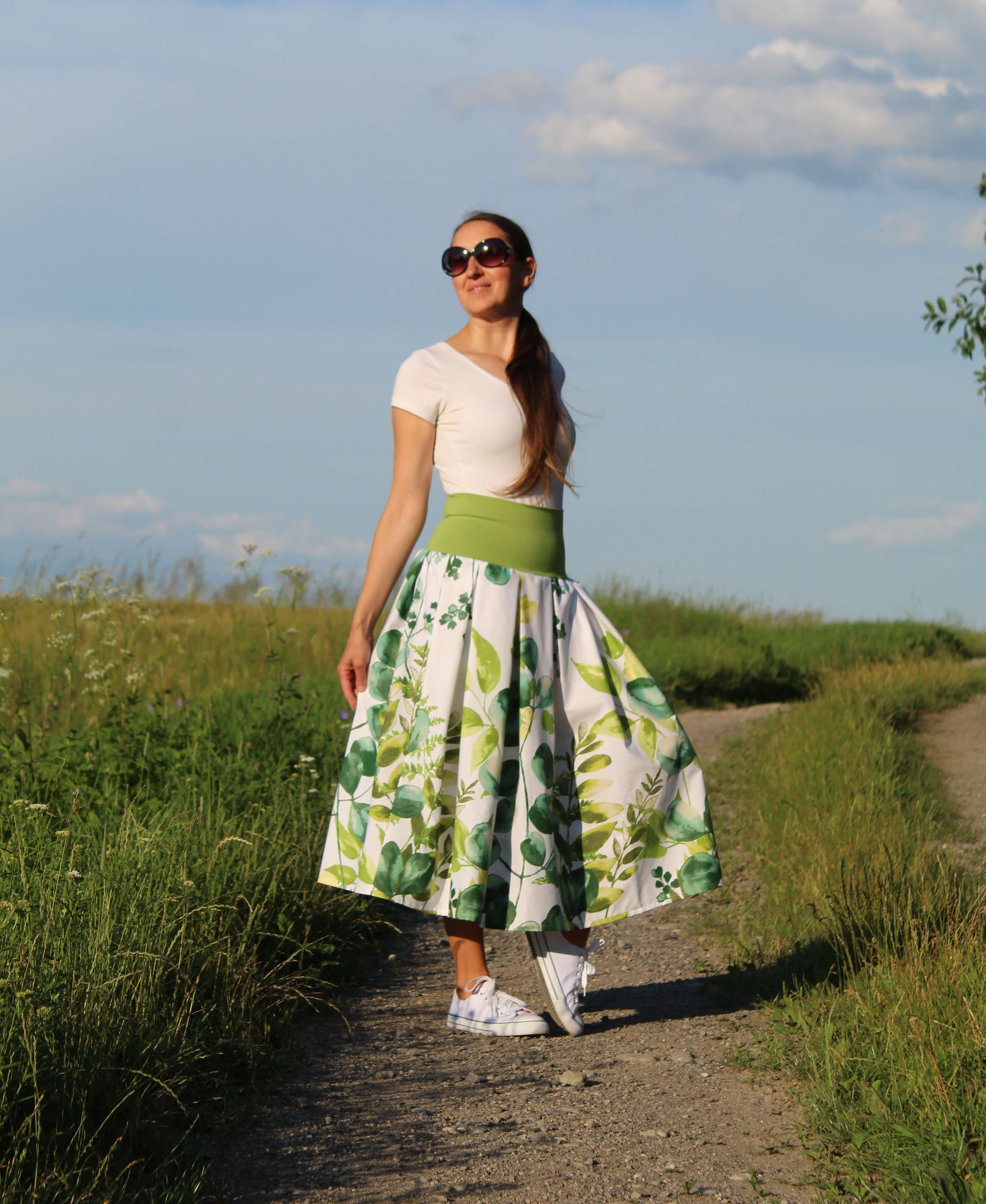 Bavlnená skladaná sukňa eukalyptus