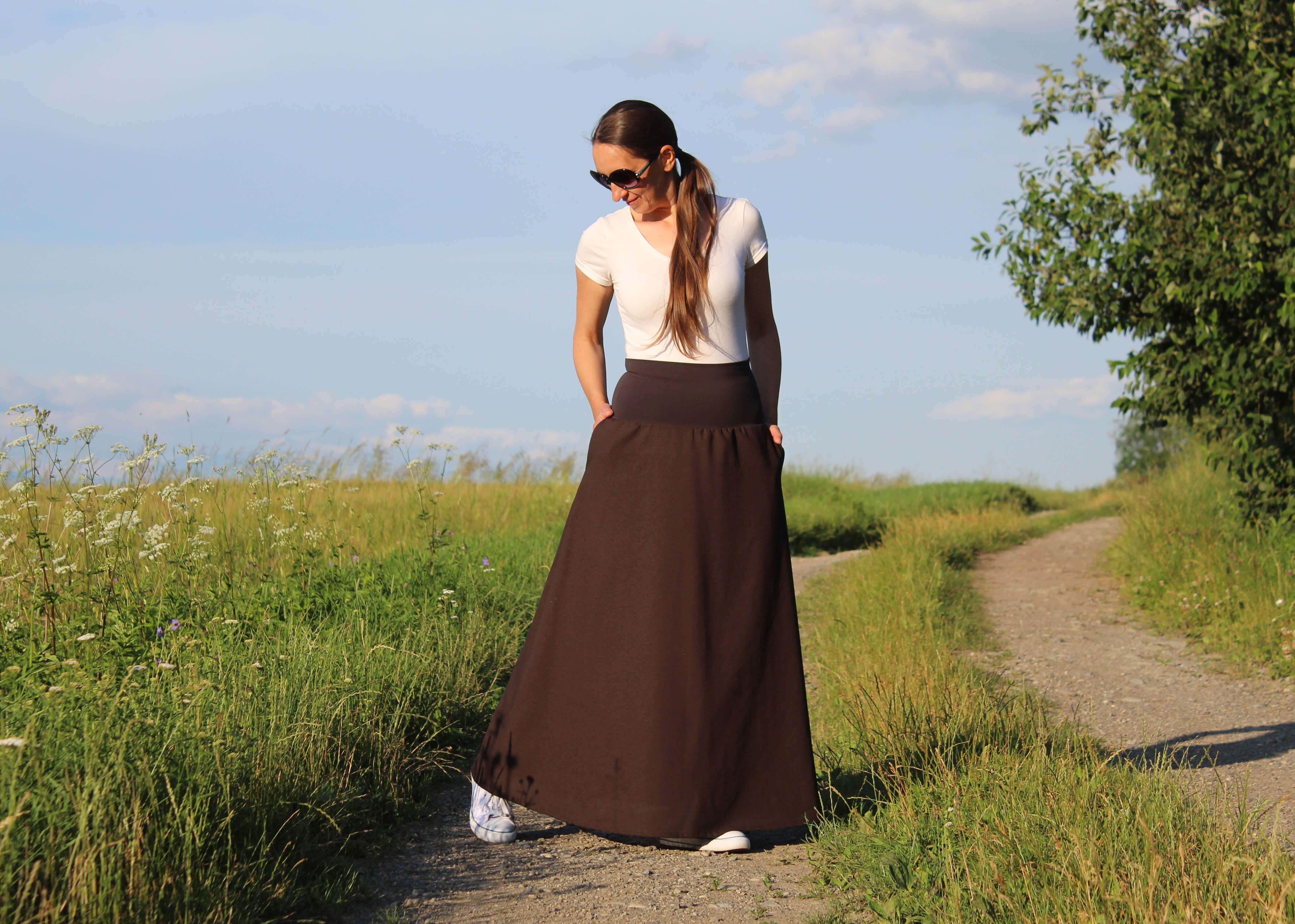 Ľanová sukňa hnedá