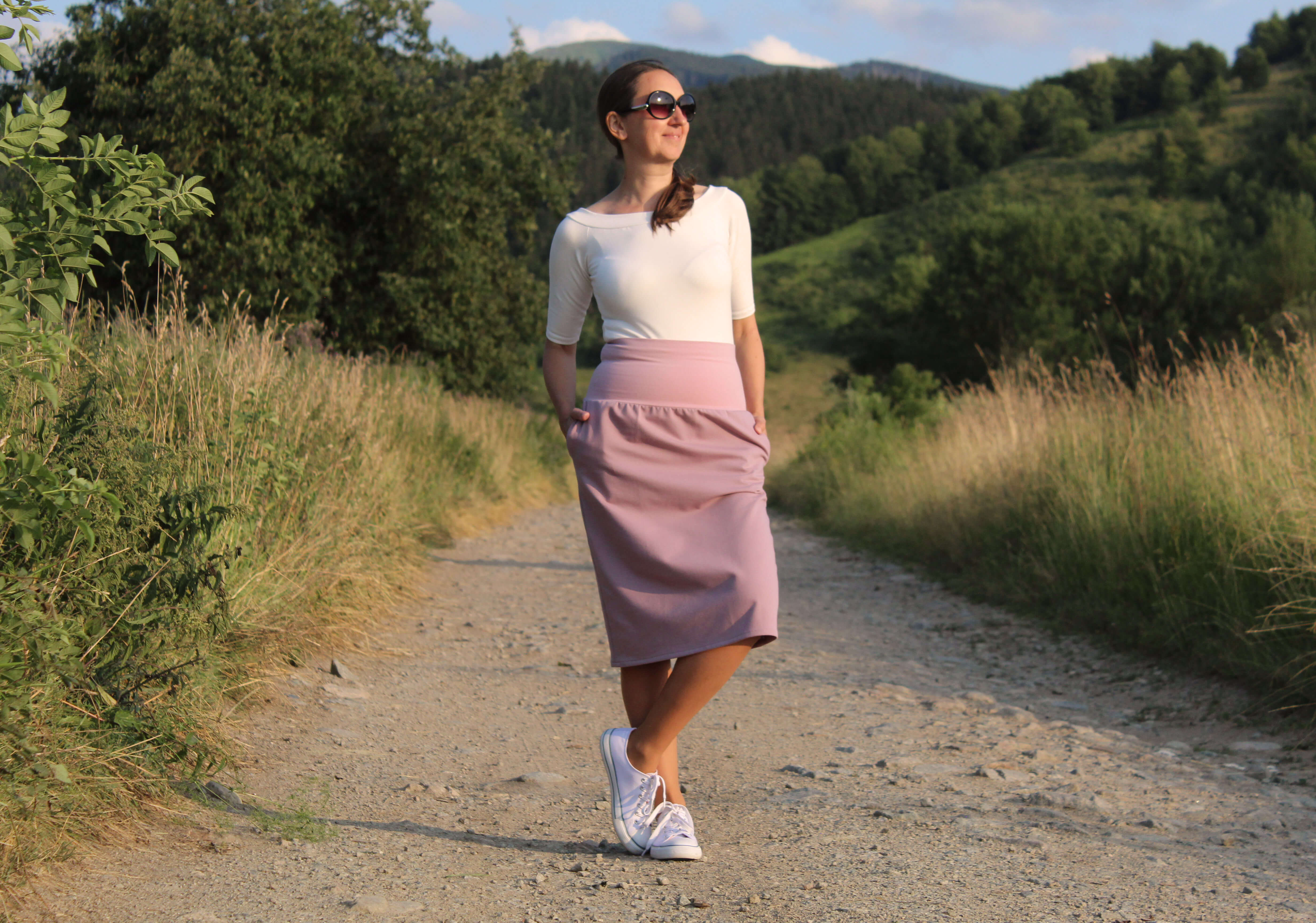 Trojštvrťová sukňa ružová