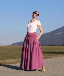 Mušelínová skladaná sukňa staroružovo-fialová