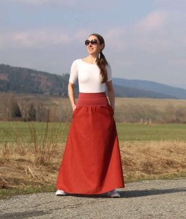 Ľanová sukňa tehlová