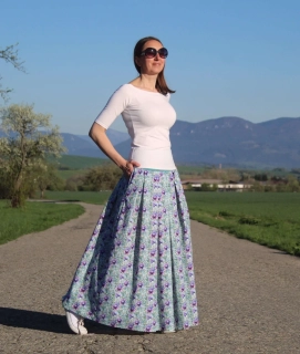 Dlhá skladaná tyrkysovo-fialová sukňa