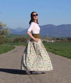 Dlhá skladaná sukňa hnedo-zelené paprade