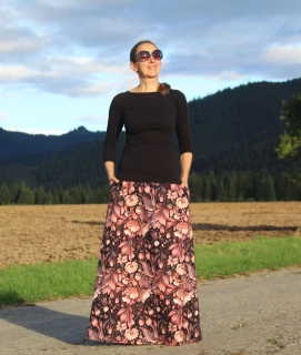 Dlhá sukňa ružovo-šedé kvetiny