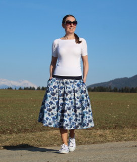 Mušelínová sukňa - modré kvety