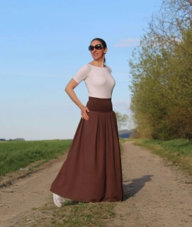 Dlhá skladaná ľanová sukňa hnedá