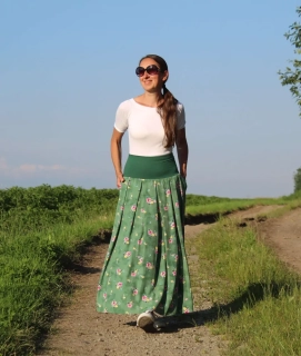 Viskózová sukňa zelená s kvietkami veľ.M